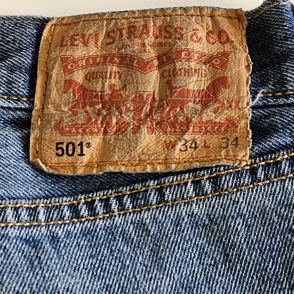 Levi's Jeans Mens 34 x 34 / 32 Blue 501 Straight Leg Cotton Denim Western Cowboy - Picture 3 of 16